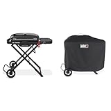 Weber(ウェーバー) バーベキュー コンロ BBQ ポータブルガスグリル WEBER TRAVELER(トラベラー) STEALTHエディション 折りたたみ式 カート一体型 簡単着火 温度計内蔵 【日本正規品 5年保証】9013013 & バーベキュー コンロ BBQ WEBER TRAVELER 専用プレミアムグリルカバー(自立時)【日本正規品 2年保証】7770