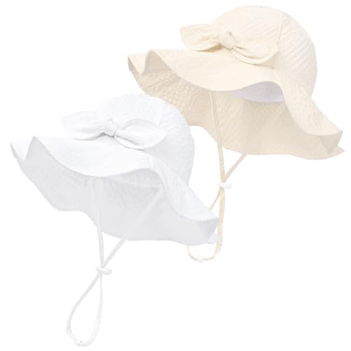 Baby Girl Sun Hat Infant Toddler Beach Hat UPF50+ Wide Brim Kids Summer Sun Protection 6-24 Months
