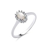Natural Opal and Diamond Cluster Ring Solid Solid Sterling Silver Size J - V (S)