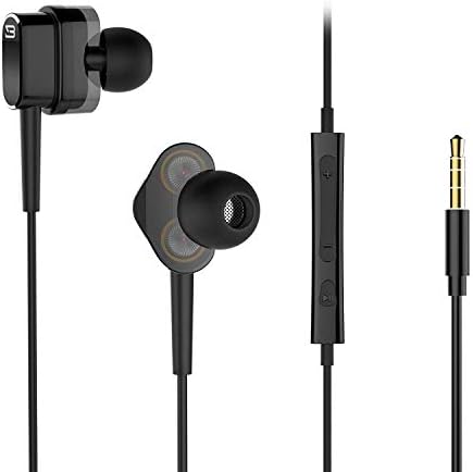 Wired Earphones, Dual Dynamic Drivers in-Ear Headphones with Volume Control and Mic, Hi-fi Earbuds Noise Isolating 3.5mm Jack, Black