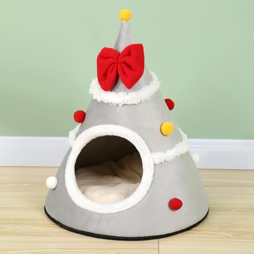 Panier chat igloo lavable et cabane lit pour chiot avec design arbre de Noël - 8