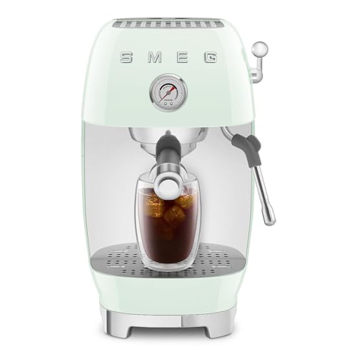Image of Smeg Cold Brew Coffee Machine, Original Italian Brand, Patented Smeg Pastel Green Color, Live the Barista Exeprience, Professional Steam Wand for Creamy Milk Drink, Pressure Monitor, ECF03PGEU
