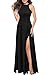 MUSHARE Women's Halter Neck Sexy Split Cocktail Party Maxi Long Formal Dress Black
