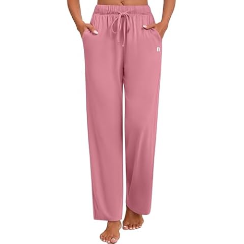 Neer Womens Wide Leg Sweatpants Baggy High Waist Lounge Pants Drawstring Casual Athletic Straight Joggers with Pockets(Pink,S) Cover