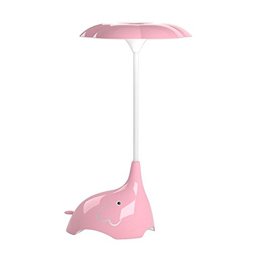Preisvergleich Produktbild DINOWIN Nette Elefanten-LED-Schreibtischlampe, berührungsempfindliche 3 Ebenen der Helligkeit USB-nachladbare Tischlampe Kinder-Nachtlichter Flexible Winkel Nachttischlampe für Kinder, Baby (Rosa)
