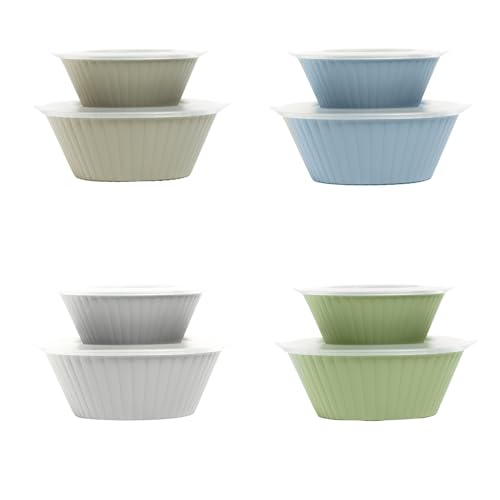 Ecoplast | Dorica Coppia di Insalatiere in Plastica con Coperchio, Colori Assortiti Tortora/Ghiaccio/Verde/Azzurro, Made in Italy