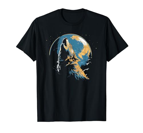 Wolf Howling At The Moon Mens National Park Wildlife T-Shirt