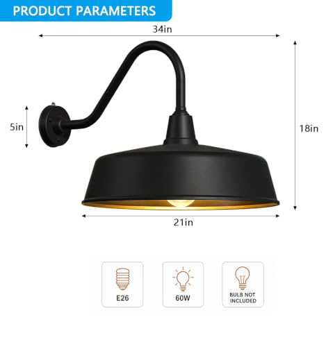 Image of JOESA 21 inch Extra Large Outdoor Gooseneck Barn Lights, Dusk to Dawn, 2-Pack