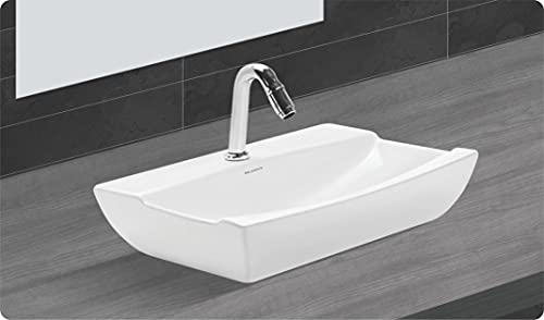 Image of Wash Basin Table Top Over Counter Vessel Sink Glossy Finish White Sink for Bathroom (19 x 13.5 x 4.5 Inch)