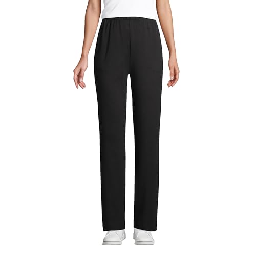 Lands’ End Women’s Relaxed Fit Sport Knit High Rise Pants – Soft Cotton Pull-On with Elastic Waist
