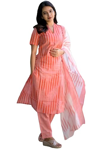 Image of ANNI DESIGNER Women Cotton Blend Kurta with Pant & Dupatta
