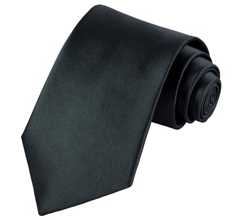 Image of TIE G Solid Satin Woven dyed Color Formal Black Necktie and Pocket Square Sets in Gift Box