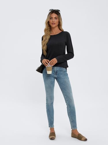 Image of AUTOMET Long Sleeve Shirts for Women 2024 Fall Fashion Crewneck Loose Fit Casual Tops Trendy Basics Outfits Clothes Black, Medium