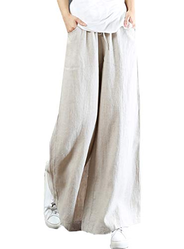 Dantees Womens Palazzo Pants Cotton Linen Casual High Waist Tunic Wide Leg Trousers