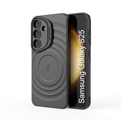 Image of LuxuryKase Shockproof Case for Samsung Galaxy S25 | Ripple Pattern | Camera Protection | Inner Velvet Fabric Lining | Protective Cover with Enhanced Grip & Wireless Charging Support - Black