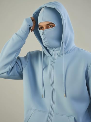 Image of ADRO Men Balaclava Hoodies | 320 GSM Soft Cotton Zipper Hoodie | Thumb-Hole Cuff Gloves | Travel Jacket with Hood | Winter Sweatshirt