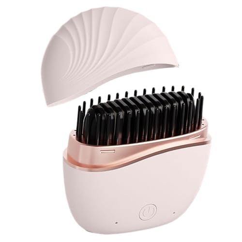 Mini plancha de pelo inalámbrico – peine alisador de bolsillo recargable por USB | cepillo de peinado antiquemaduras 2 en 1 con espejo integrado para viajes y cuidado del cabello diario