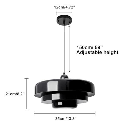Qepeety Mid-Century Modern Pendant Light Fixture with 3-Layer Metal Shade, 59" Adjustable Industrial Hanging Chandelier for Dining Room, Kitchen Island, Bedroom, Entryway, Farmhouse Lighting