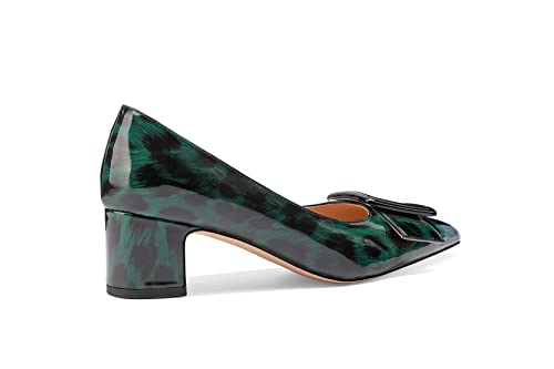 Fericzot Women's Pointed Toe Gold Metal Buckle Patent Slip On Block High Heel Pumps Shoes 2.2 Inch4