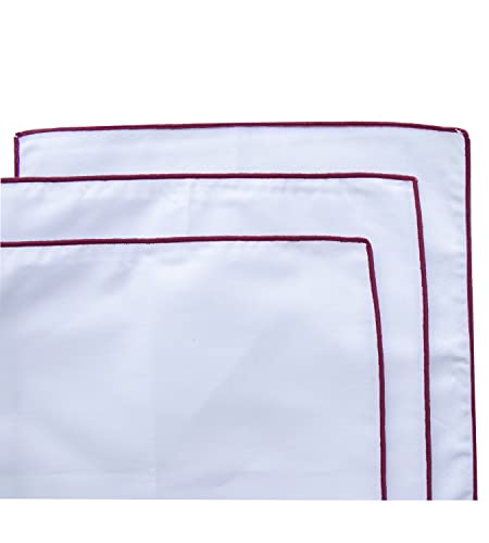 Image of 3-Pk Mens Cotton White Pocket Square with Color Border(10 Colors)