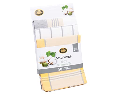 Gözze - Set of 3 Tea Towels, 100% Cotton, High Weight Material (260 g/m²), 50 x 70 cm - Yellow - Image 2
