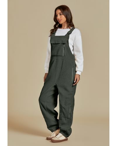 Luvamia Sherpa Fleece Overalls - Women's Baggy Jumpsuit - Army Green - Size 4/6 - image 3