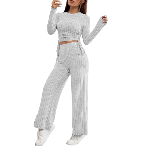 Ensemble survêtement 2 pièces femme en maille côtelée idéal pour le cocooning et les sorties