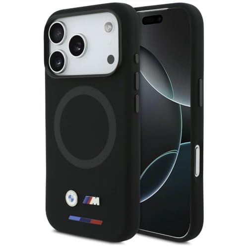 Coque BMW M iPhone 17 Pro MagSafe silicone noir de luxe et finitions soignées