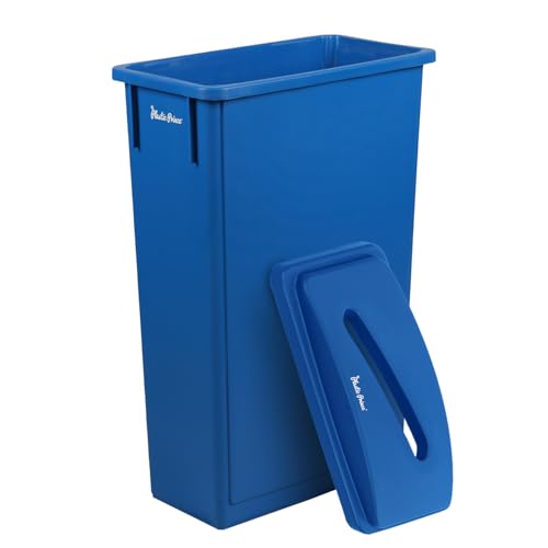 Image of PLASTIC PRINCE 23 Gallon Slim Trash Can with Paper Recycling Lid, Commercial Blue Rectangular Garbage Can, Waste Bin for Home Kitchen Cabinet