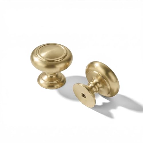 khtumeware 10 Pack Knob Brushed Brass Cabinet knobs Solid Heavy-Duty Bifold Closet Door Knobs Cabinet Hardware Drawers Dressing Table Bathroom Handle