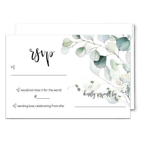 Paper Clever Party Greenery RSVP Cards for Wedding Invitations with Envelopes - Rustic Eucalyptus Design, 3.5x5, 25 Set - All Occasions Cover
