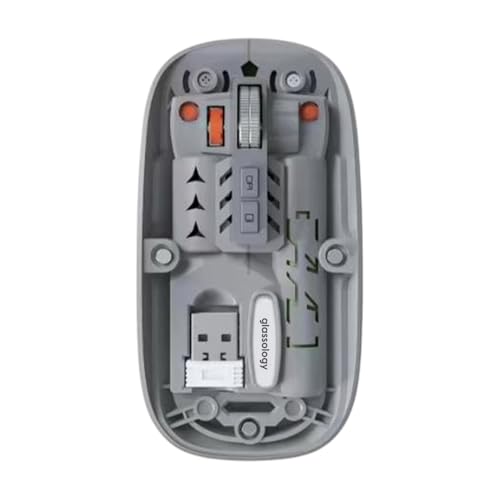 Image of Glassology Transparent 2.4GHz Wireless + Bluetooth Mouse, Multi-Device Dual Mode Slim Rechargeable Silent Click Buttons Wireless BT Mouse, Adjustable DPI 800-1200-1600 (White) (Grey)