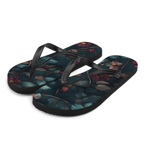 Dark Floral Flip-Flops, Comfortable Summer Sandals, Stylish Beach Footwear, Trendy Casual Footwear for Women2