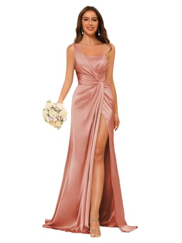 YOFF One Shoulder Bridesmaid Dress with Slit Long Satin Prom Mermaid Maxi Formal Dresses YO0134