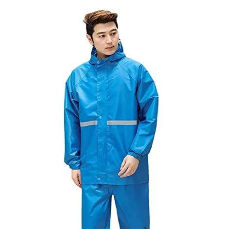 Raincoat Poncho Rain Proof Pants Coat Hoodie Waterproof Poncho Cloak Suit Raincoat with Reflective Strip Rain Coat (Color : Blue, Size : 4X-Large)