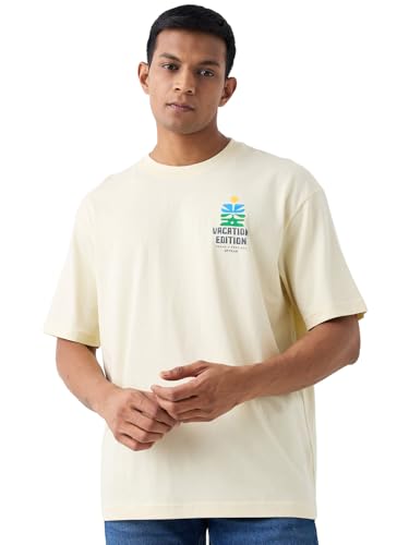 Image of Spykar Men's Oversized Round Neck Half Sleeve Solid Casual T-Shirt