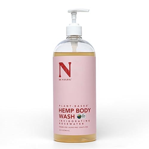 Dr. Natural Jabón corporal de cáñamo, para pieles sensibles, hidratante, antienvejecimiento y reducción del acné, agua de rosas, 946 ml