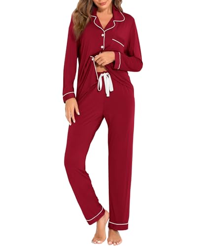 Image of Women's Pajama Sets Long Sleeve Sleepwear Button Up Shirt With Pajama Pants Soft Pjs Lounge Sets