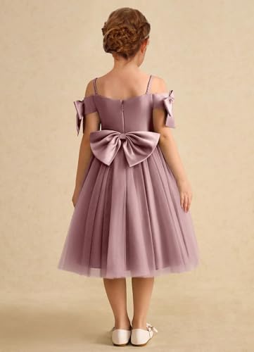 MCieloLuna Elegant Flower Girl Dresses for Wedding Puffy Tulle Princess Gown Off Shoulder Satin First Communion Dress2