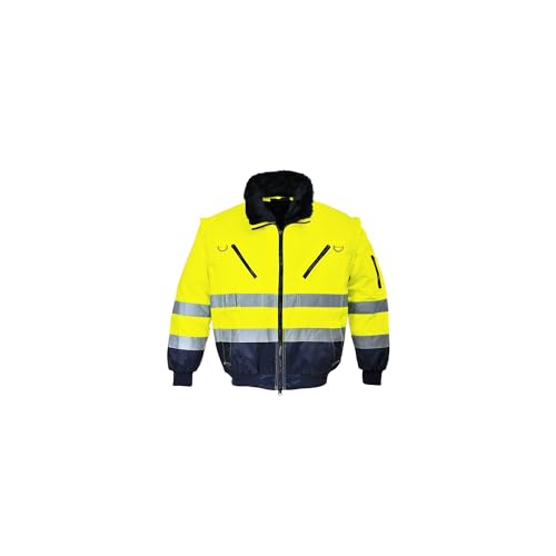 Portwest Hi-Vis Warnschutz 3-in-1 Pilotjacke, Größe: XL, Farbe: Gelb/Marine, PJ50YNRXL