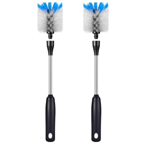 Image of MOSOLAN Stainless Steel Bottle Brush with Replaceable Head, 2 Pack Long Handle Scrubbing Brush for Water Bottles, Glasswares, Mugs, Flasks, Tumblers, Vases, and Kitchen Sink, White, 13 in