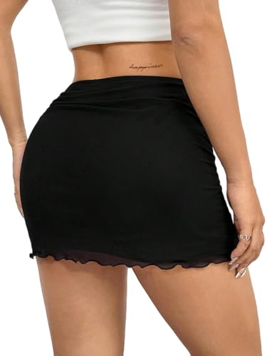 Avanova Women Mesh Bodycon Mini Skirt High Waist Ruched Summer Short Skirt2
