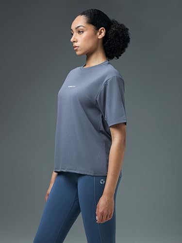 Image of TECHNOSPORT Women's Printed Boxy Fit Round Neck T-Shirt COTFLEX Half Sleeve Slip On Polyester for Gym Yoga Workout UPF50+ Anti Odour