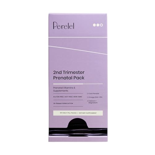 Perelel 2nd Trimester Prenatal Pack - Daily Pregnancy Vitamins - Omega DHA Prenatal Vitamins, Calcium + Magnesium Supplements for Women - Soy-Free Non-GMO Women