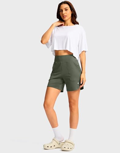 Image of G Gradual Women's Athletic Shorts 6 inch High Waisted Stretchy Bermuda Shorts for Women Quick Dry Summer Casual Shorts