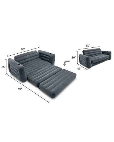 Intex 66552EP Inflatable Pull-Out Sofa: Built-in Cupholder – Velvety Surface – 2-in-1 Valve – Folds Compactly – 46