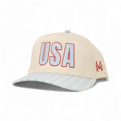 The Mad Hatter USA America Fourth of July Men & Womens Trucker Hat Premium Embroidered Adjustable Snapback (USA - Retro Blue Check)
