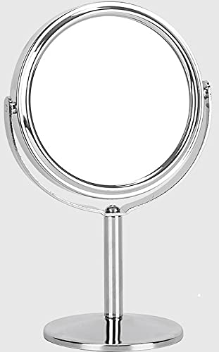 Stainless Steel Round Double Sided Mirror Table Type Vanity Mirror Stand with 5x Magnification Cosmetic Mirror, Dresser Mirror, Makeup Accessories - 5 Inches