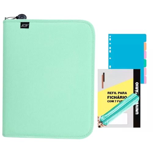 Fichário Colegial Caderno Folhas Argolado Sweet Zíper Grande (Verde)