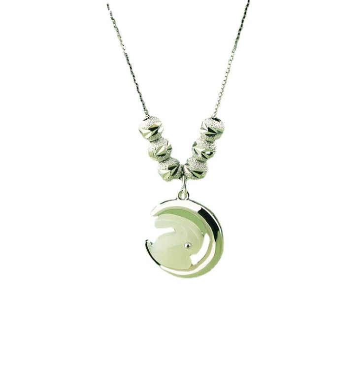Collier pendentif personnalisé en argent pur S925 orné d'un lapin de jade de lune raffiné